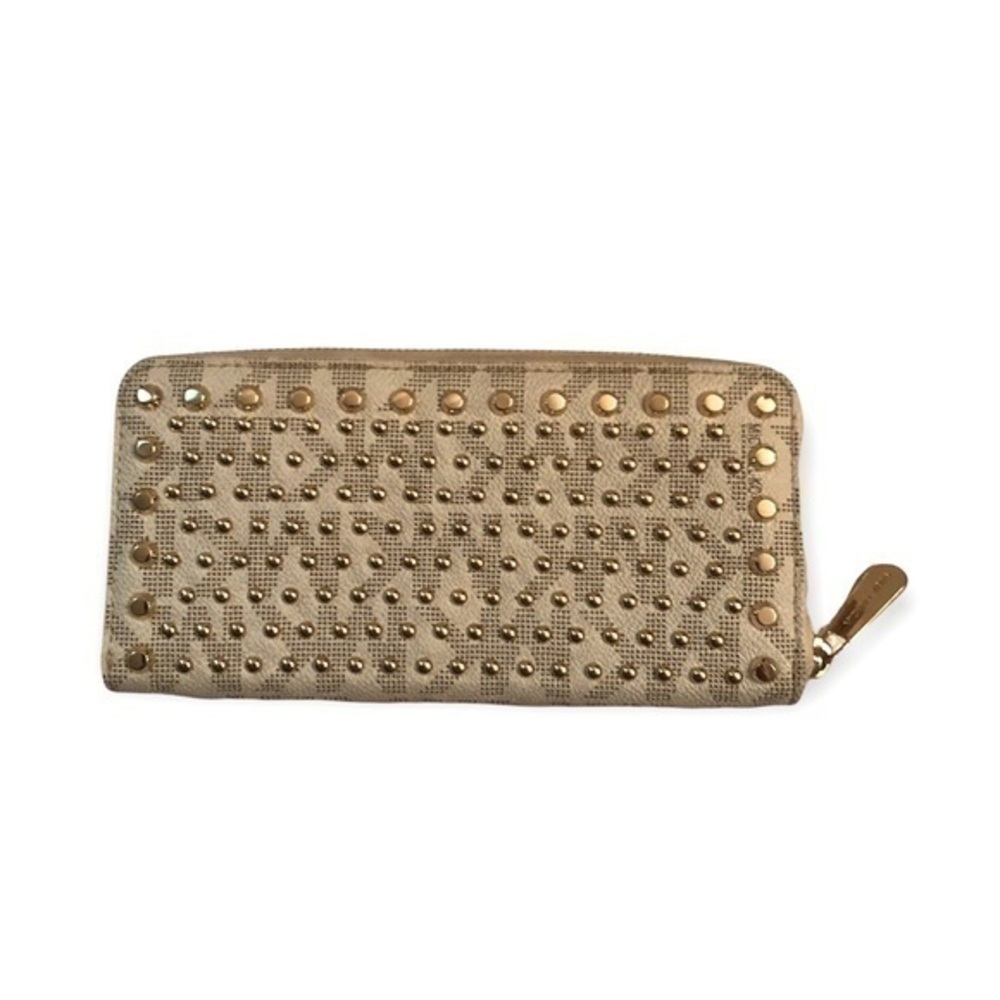 Michael kors white and gold mk studded zipper wallet